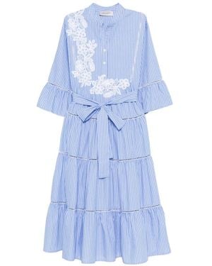 ERMANNO FIRENZE Striped Floral-Appliqued Midi Dress - Blue