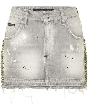 Philipp Plein Crystal-Embellished Mini Skirt - Gray
