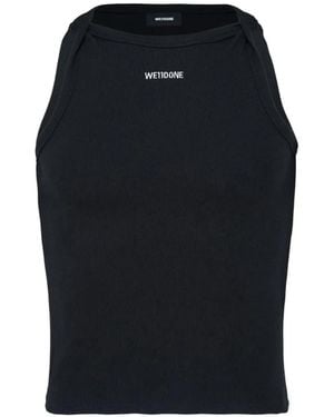 we11done Geripptes Tanktop Mit Logo-Print - Schwarz