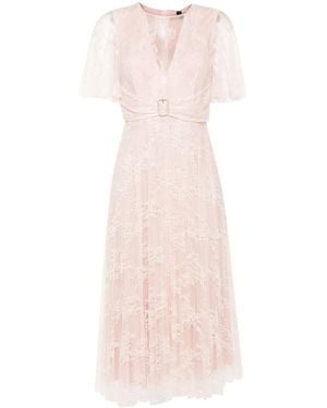 Nissa Lace-Overlay Pleated Dress - Pink