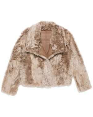 Yves Salomon Leather-Trimmed Fur Jacket - Natural