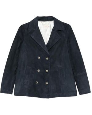 Mara Bini Double-Breasted Suede Blazer - Blue