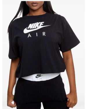 Nike Logo-Print Cropped T-Shirt - Blue