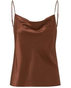 Veronica Beard Cowl-Neck Satin Top - Brown