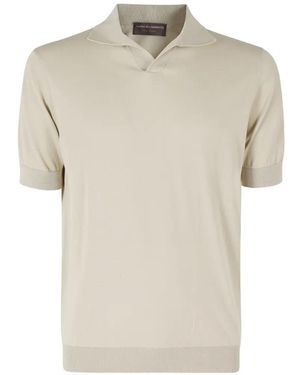 FILIPPO DE LAURENTIIS Fine-Knit Short-Sleeve Polo Shirt - Natural