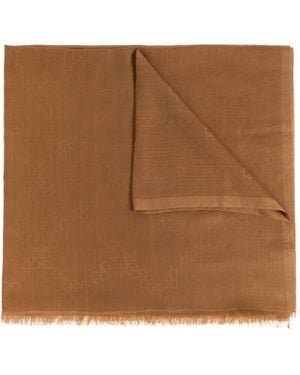 Ferragamo Gancini-Monogram Frayed Scarf - Brown