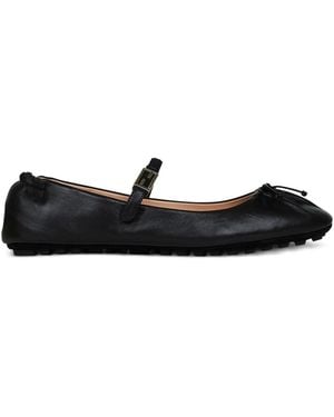 Fendi Ff-Logo Buckle Bow-Detail Ballet Flats - Black