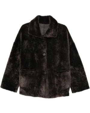Arma Button-Up Shearling Jacket - Black