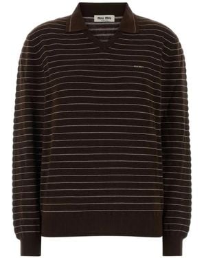 Miu Miu Gestreifter Pullover Mit Polokragen - Schwarz