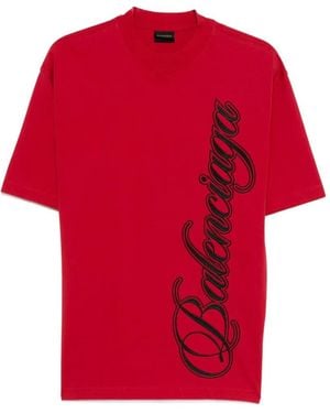 Balenciaga Cursive Medium Fit T-Shirt - Red