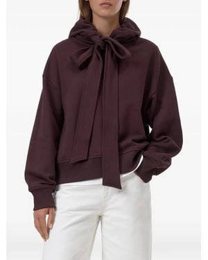 Closed Pussy-Bow Dropped-Shoulder Hoodie - Purple
