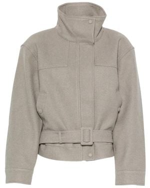 LA PISCINE Belted High-Neck Bomber Jacket - Grey