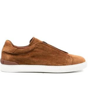 JOHN HARRISON Suede Slip-On Trainers - Brown