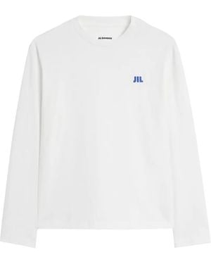 Jil Sander T-Shirt À Logo Brodé Et Manches Longues - White
