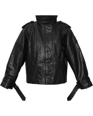 AllSaints High-Neck Leather Jacket - Black
