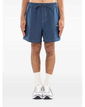 New Amsterdam Contrast-Stitch Logo-Print Swim Shorts - Blue