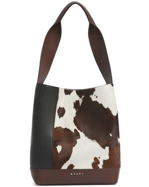Marni Pod 2.0 Cow-Print Shoulder Bag - White