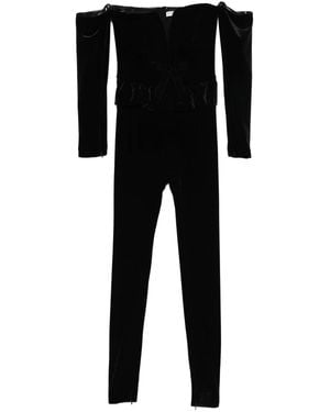 Alessandra Rich V-Neck Velvet Jumpsuit - Black