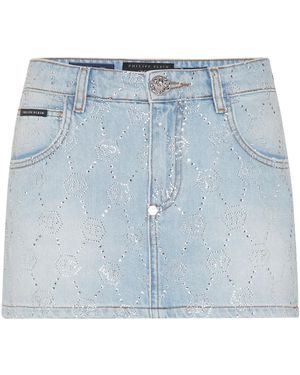 Philipp Plein モノグラム デニムスカート - ブルー