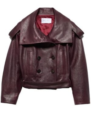 7 For All Mankind Double-Breasted Leather Jacket - Purple
