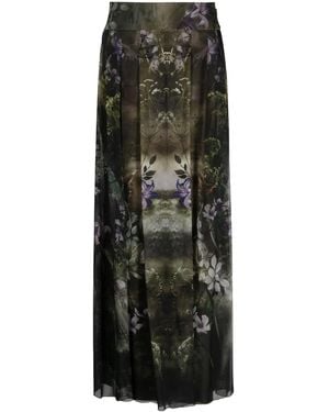 Alberta Ferretti Flower Bomb-Print Silk Skirt - Black