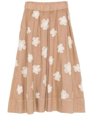 ROSSO35 Falda Midi Con Bordado Floral - Neutro