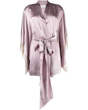 Carine Gilson Lace-Detail Belted Silk Robe - Pink