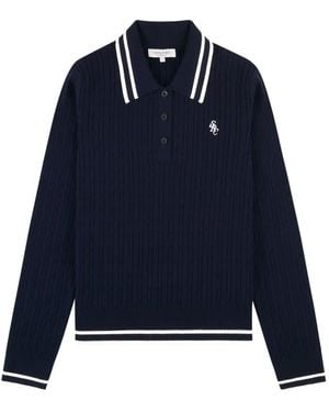 Sporty & Rich Cable-Knit Striped Polo Shirt - Blue