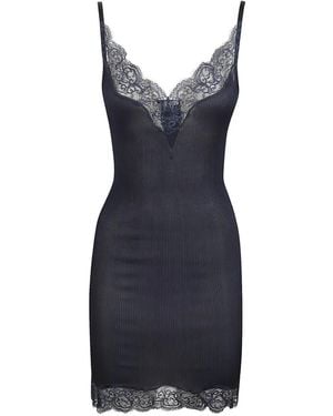 Saint Laurent Scalloped Lace V-Neck Dress - Blue