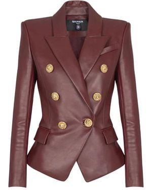 Balmain Double-Breasted Lambskin Jacket - Brown