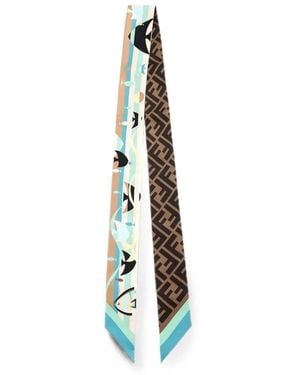 Fendi Wrappy Fish-Print Silk Scarf - Blue
