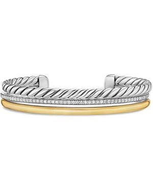 David Yurman Dy Mercer® Three Row ダイヤモンド バングル 18kイエローゴールド&スターリングシルバー - ホワイト