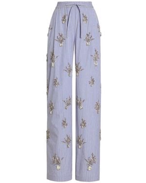 Dolce & Gabbana Poplin Trousers With Floral Embroidery - Blue
