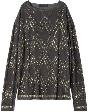 Lanvin Sequin-Embellished Long-Sleeved T-Shirt - Grey
