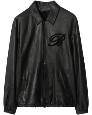 Burberry Leather Cursive Monogram Shirt Jacket - Black