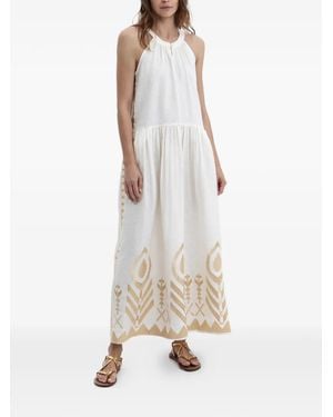Greek Archaic Kori Embroidered Halterneck Dress - White