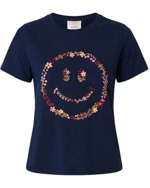 Cinq À Sept Wildflower-Embroidery Shrunken T-Shirt - Blue