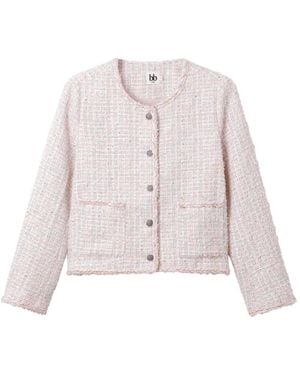 B+ AB Button Frayed-Detail Tweed Jacket - Pink