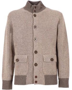 Ballantyne Ribbed Wool Cardigan - Brown