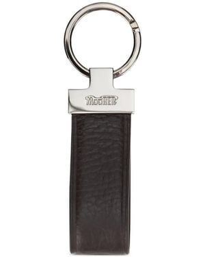 Moorer Logo-Plaque Grained Leather Keyring - White