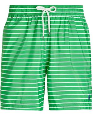 Polo Ralph Lauren Striped Drawstring-Waist Swim Shorts - Green