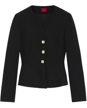 HUGO Peplum-Hem Button-Up Jacket - Black