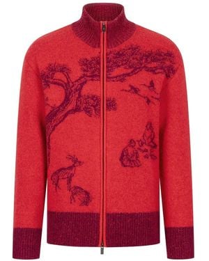 Shanghai Tang Jacquard Zip-Up Jacket - Red