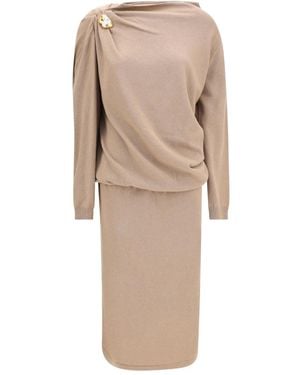 Fabiana Filippi Embellished Drape-Detail Dress - Natural