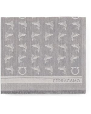 Ferragamo Shark Print Jacquard Scarf - Gray