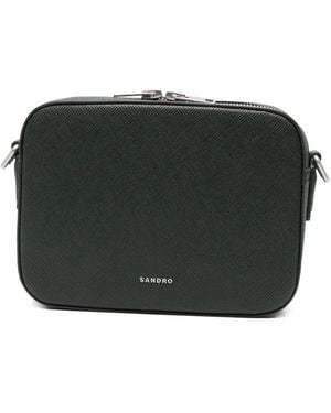 Sandro Small Zip-Fastening Cross-Hatch Messenger Bag - Black