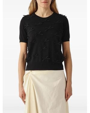 MEIMEIJ Bow-Embellished Short-Sleeve Top - Black