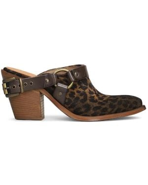 METISSE Leopard-Print Buckled Mules - Brown
