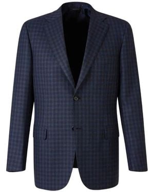 Brioni Check Wool-Blend Blazer - Blue