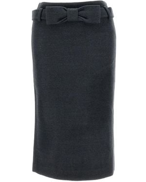 ShuShu/Tong Bow-Detail Belted Midi Skirt - Black